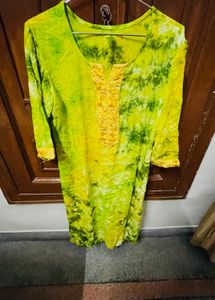 Lime Green Embroidered Kurti