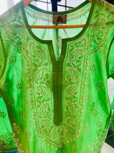 Green Lucknow Chikankari Embroidered Kurta