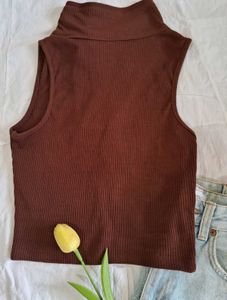 Brown V Neck Crop Top