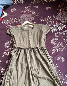 Olive Green Striped Dress