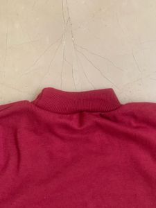 Wine Red Puff Sleeve Top with Mock Neck