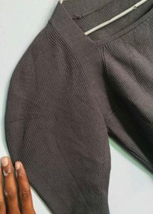 Brown Square Neck Knit Top