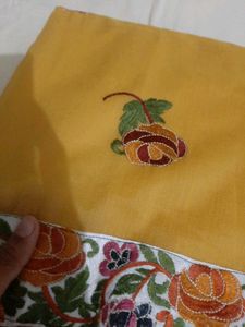 Yellow Embroided Border Saree
