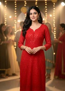 Sequins Red Kurta