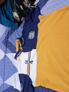 Stylish Navy Blue and mustard Polo T-shirt