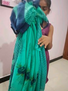 Elegant Teal Floral Print Saree