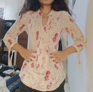 Beige Floral Kurti Top