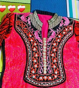 Embroidered Pink &amp; Red Kurti