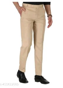 Men's Beige Slim Fit Formal Trousers