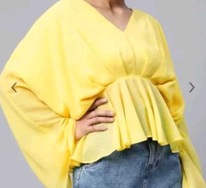 SASSAFRAS Yellow Batwing Sleeves GeorgetteEmpire T