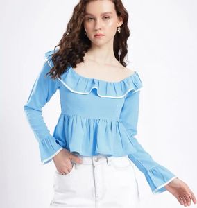 Cute Blue Ruffle Top