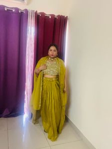 Mustard Yellow Dhoti Saree with Embellished Blouse