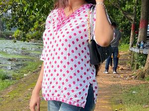 White &amp; Pink Polka Dot Top