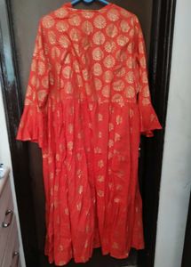 BIBA Elegant Coral Printed Tiered Kurta