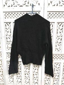 Chic Black Knit Wrap Sweater C