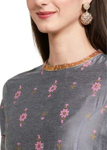 Grey Floral Print Kurta