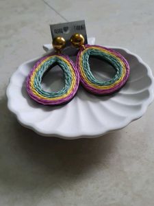 Multicoloured Raffia Danglers Earings