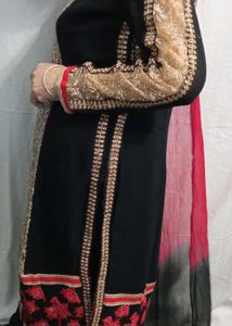 Elegant Black Pajama Kurta Set Red Women Xxl