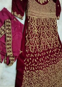 Maroon Velvet Gown Full Embroidery Work