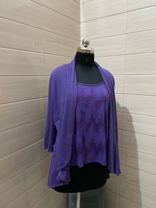 Oversized Purple Top &amp; Cardigan Set