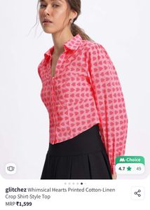 heart printed crop shirt top