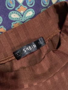 Brown Ribbed Long Sleeve Top