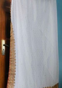 Elegant White &amp; Gold Sari