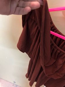 Brown off-shoulder ruffle top