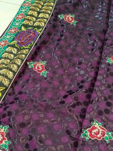 Purple Floral Embroidered Saree
