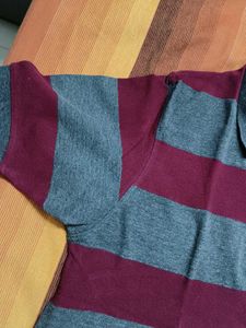 Mast &amp; Harbour Men Grey Red Striped Polo Tshirt