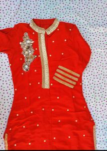 Red Embellished Kurta
