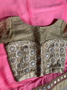 Pure Chiffon Mirror Work Saree,Blouse
