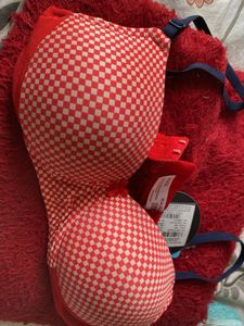 Red & White Checkered Bra 32 B Lightly Padded