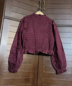 Kazo Smocked Top With Puff Sleeves And Ruffle