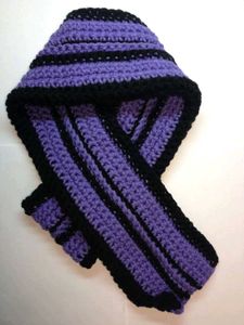 Handmade Hooded Scarf - Purple & Black