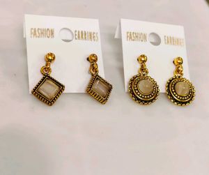 New Fashion Gold Toned Drop Earrings Set Of 2