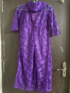 Purple Net Kurta With Camisole