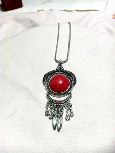 Boho Red Stone Pendant Necklace