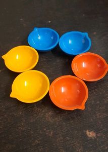 Colourful Aluminum Diyas,Set Of 6.