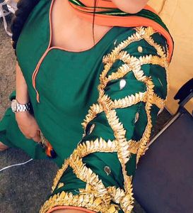 Pure Silk Bottle Green Gotta Patti Patiala Suit 💚