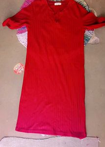 Red Ribbed Knit Dress