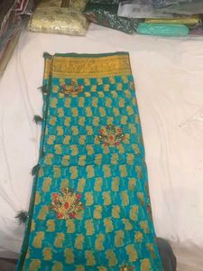 Elegant Teal &amp; Gold Saree