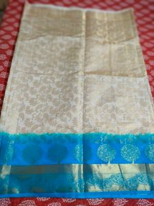 Cream With Blue Saree