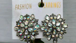 Silver Jhumka Earrings with Rhinestones