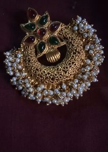 Rich Gold Jewellery Set Of One Detailed Worked Pendent With Two Royal Earings Completes Your Saree Look Perfectly