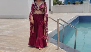Three Piece Set Blouse Shrug And Sharara