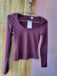 H&amp;M Ribbed Lace detail Jersey Top