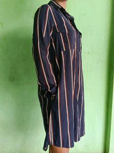MOIRA Strip Long Sleeve Shirt Dress