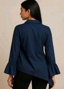 Stylish Navy Blue Flared Sleeve Top | XL