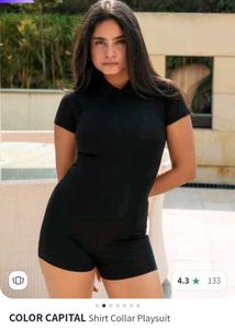 Stretchable Black Bodyfited Playsuit